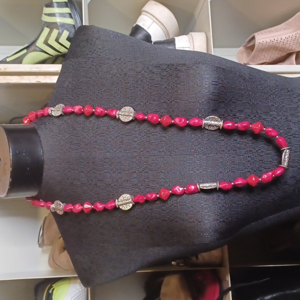 Heavy silver red beaded necklace
